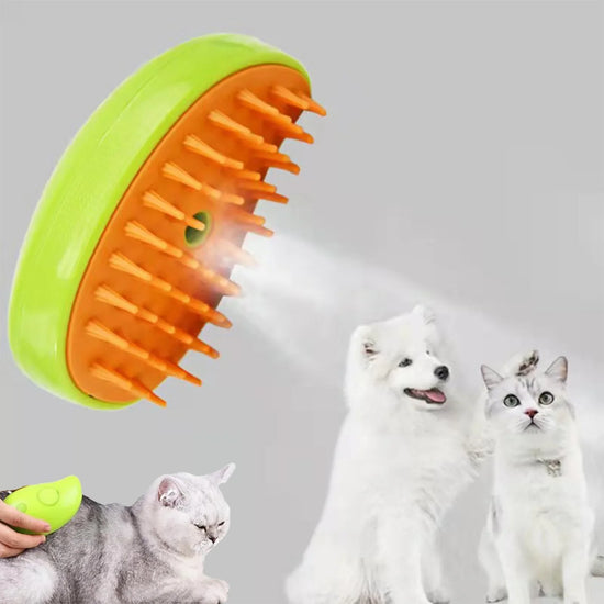 FurryTailscollection™ 2-in-1 Pet Grooming Brush with Spray – Soft Silicone Massage Comb for Dogs & Cats | Anti-Shed, Anti-Static & Easy to Clean
